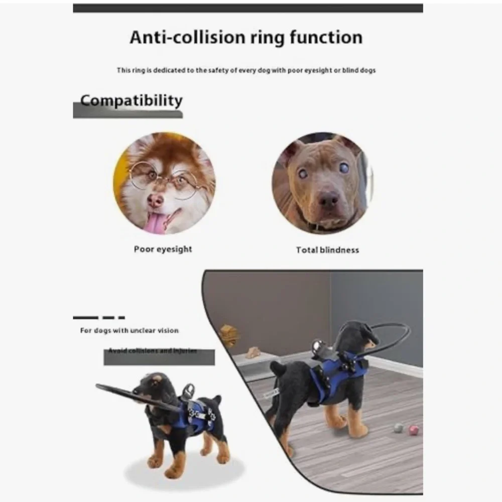 Dog Anti-Collision Blind Dog Ring Harness with Protective Barriers Blue Small